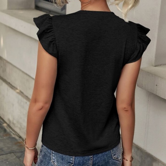 Boho Royal blue Pocket Ruffle Sleeve Casual Top - Picture 5 of 10